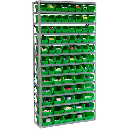 Global Industrial Steel Shelving, Total 81 4inH Plastic Shelf Bins Green, 36x12x72-13 Shelves 603442GN